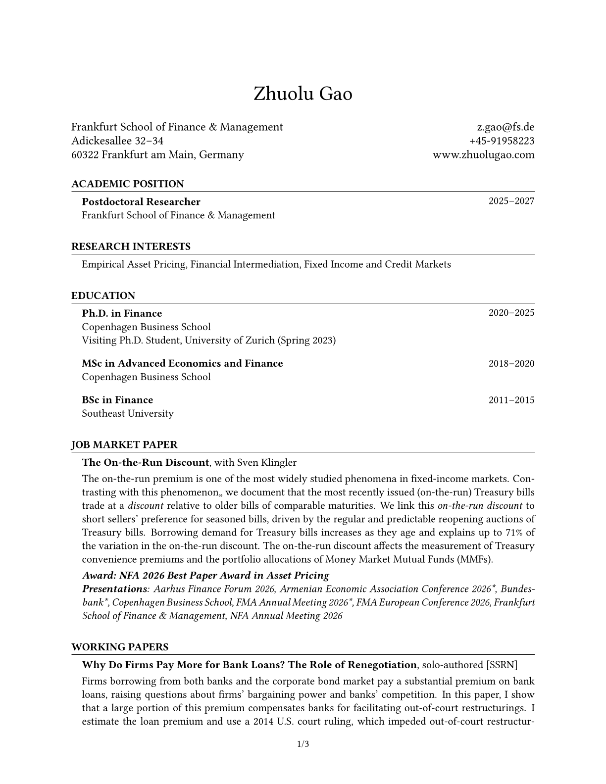 Zhuolu Gao CV, page 1