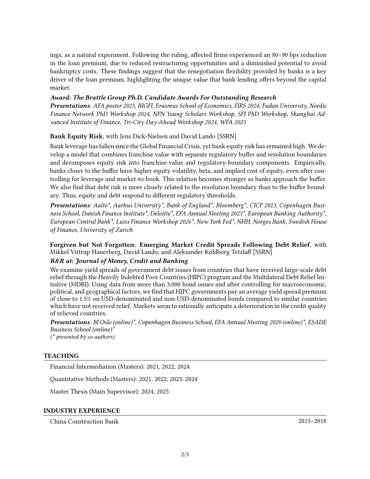 Zhuolu Gao CV, page 2